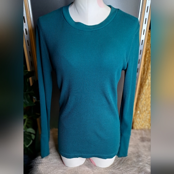 Sundance • Thermal Boho Teal Long Sleeve Crewneck Trendy Chic Layering Medium - Picture 10 of 15